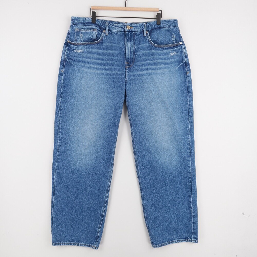 Good American Good 90s Jeans Womens 15 Blue Relaxed Straight Leg Distressed Mid